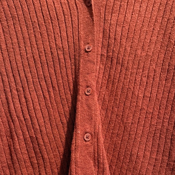 Rust Orange Ribbed Button-Up Cardigan - Picture 3 of 3